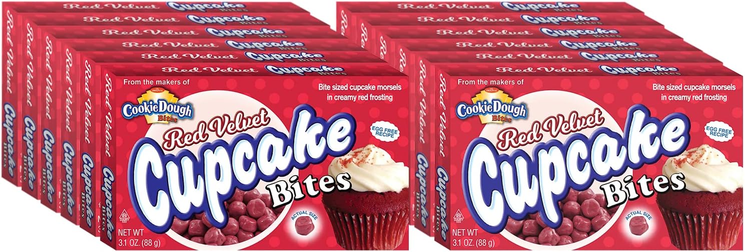 Cookie Dough Bites - Red Velvet Cupcake Bites - Chocolate-Covered Edible Cookie Dough Bites - Egg-Free Edible Cookie Dough Candy - 12 Count (3.1 oz each)