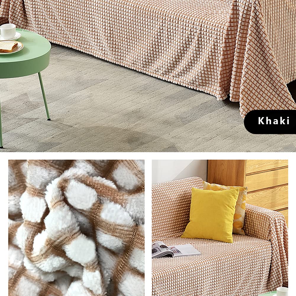 JQDZX Koc dzienny, dziergany koc narzuta na łóżko z flauszowym wzorem (khaki, 200 x 300 cm)