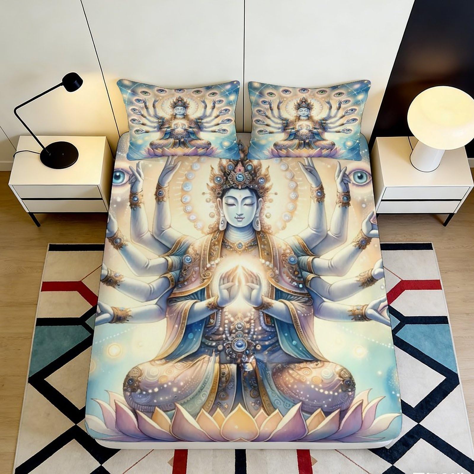 3D Printed Zen Buddha Fitted Sheet Microfiber Deep Pocket Bedroom Non-Slip Buddha Mattress Fitted Cover Washable Adult 140x200x25cm