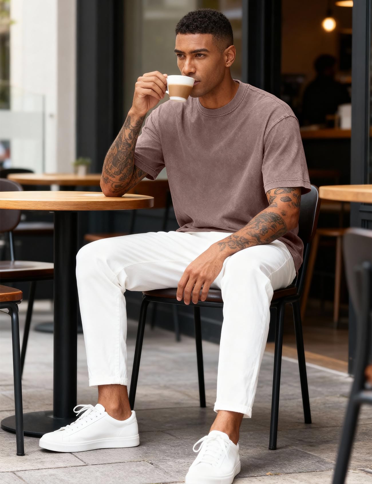 Eisctnd 4er-Pack Herren Oversized T-Shirts Heavy Cotton Vintage Tee Loose Fit Baggy Kurzarm Casual Streetwear Unisex Tops