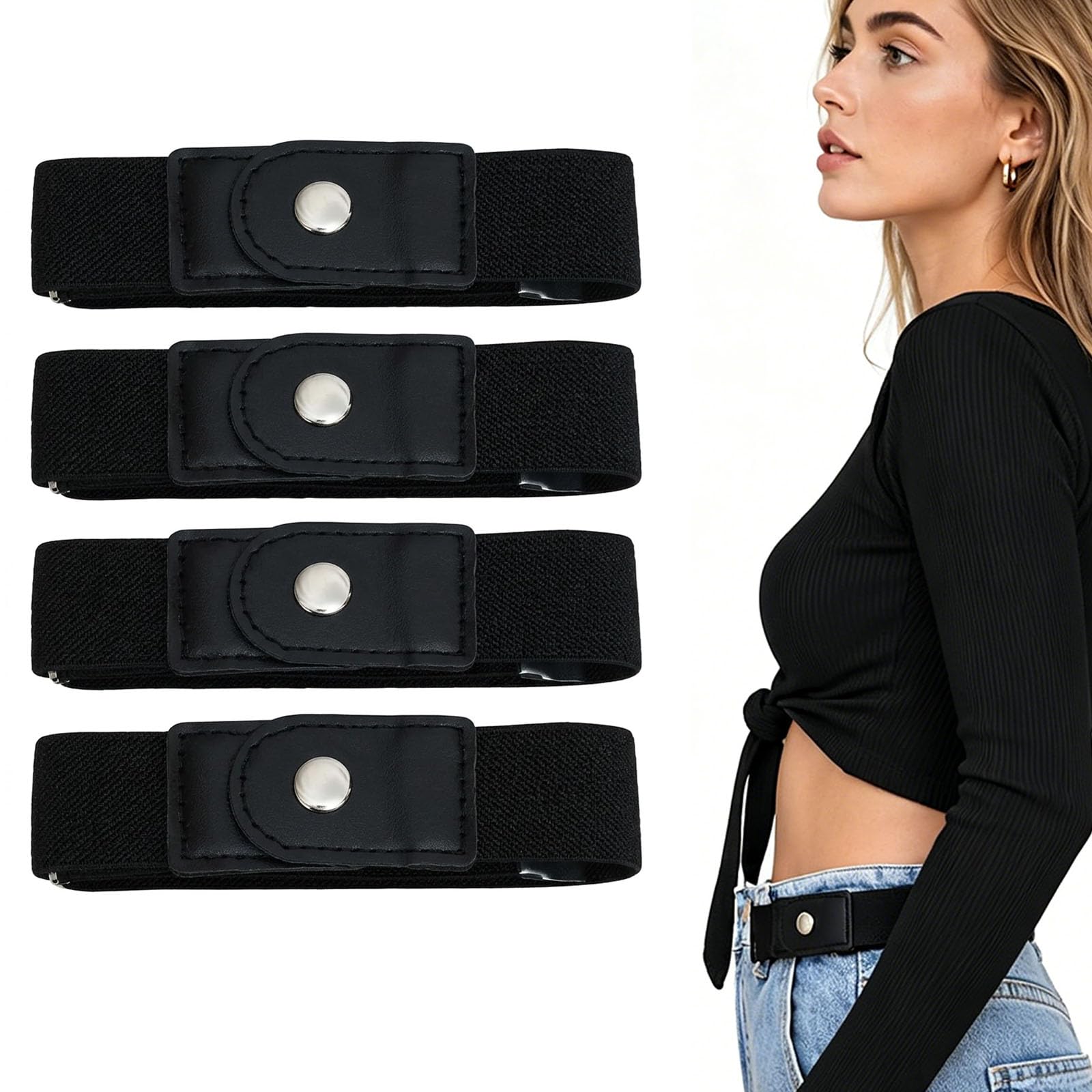 godsdwares 4PCS No Buckle Belt for Men, Buckle Less Belt for Men, Elastic Belt for Men Adjustable Stretch Waistband for Work, Casual, or Outdoor Use (black1)-picture-22