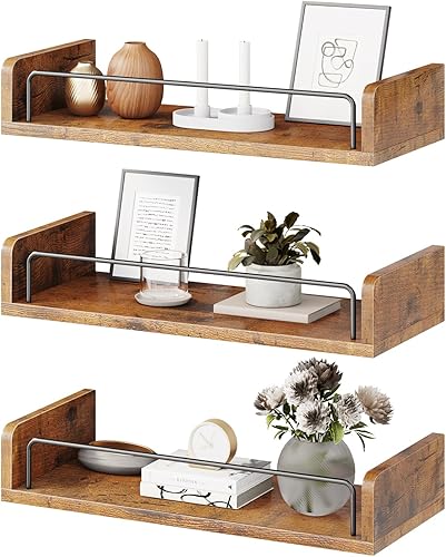 Miniatura 8 de Estantes flotantes para pared, estantes flotantes para decoración de dormitorio y cocina, estante de madera rústica estilo granja montado en la