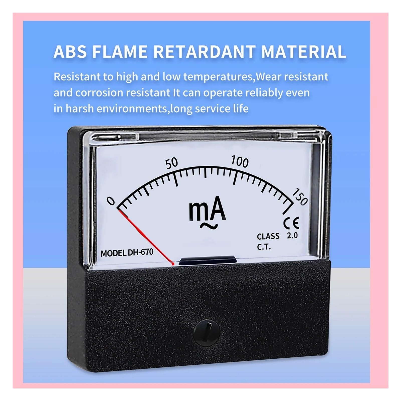 Instrumentos de panel de corriente analógica, El medidor de panel amperímetro analógico CC/CA mide corriente de 5 mA a 1000 mA(DH670 DC,150mA)