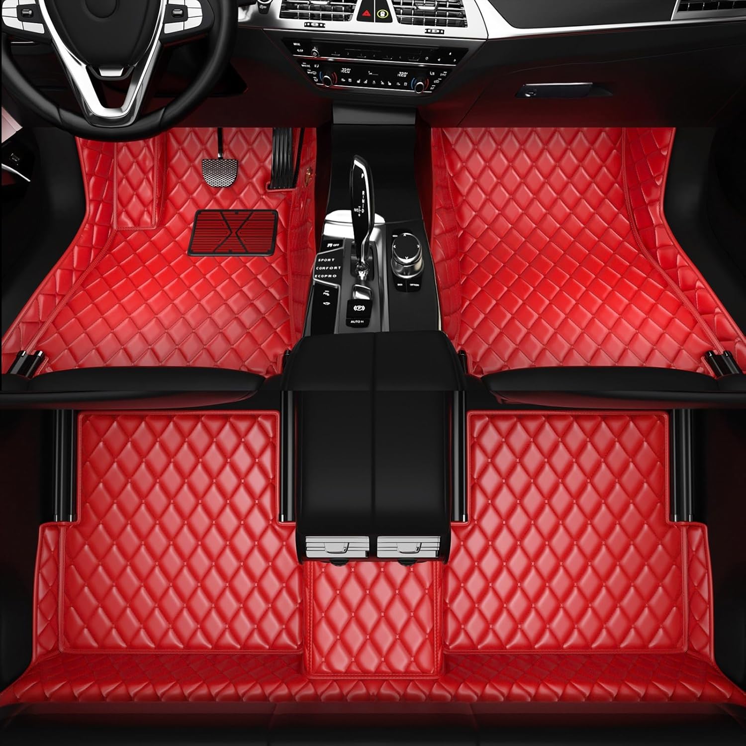 All-Weather car Floor MATS-Suitable for 99% of car Models,Leather car mat, offering Personalized Embroidery and Multiple Color Options,Provide Protection for car Rug (Red)