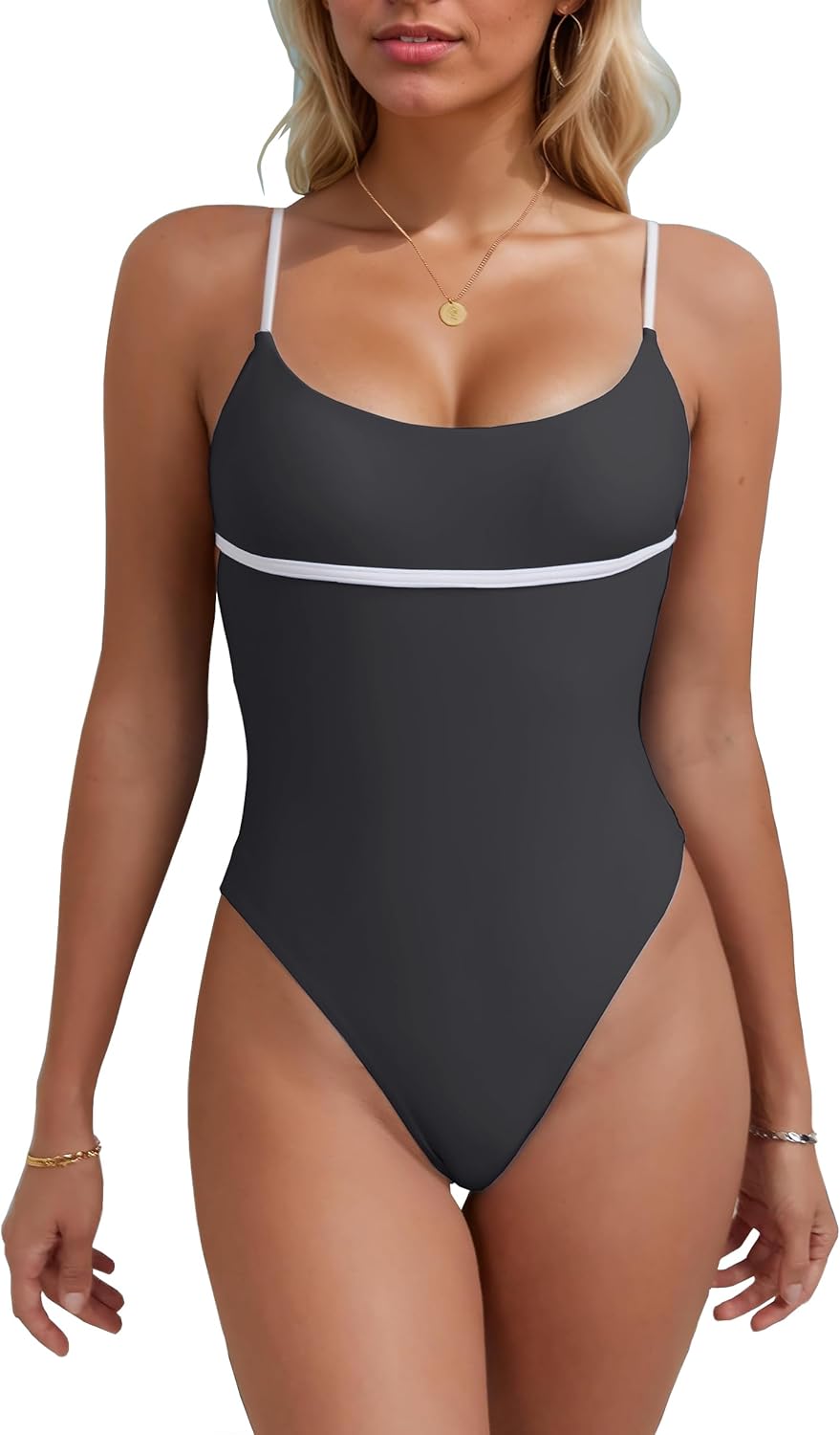 geluboao One Piece Swimsuit Women Tummy Control Bathing Suit Sexy Color Block Spaghetti Straps High Cut Thong Swimwear - Image 2