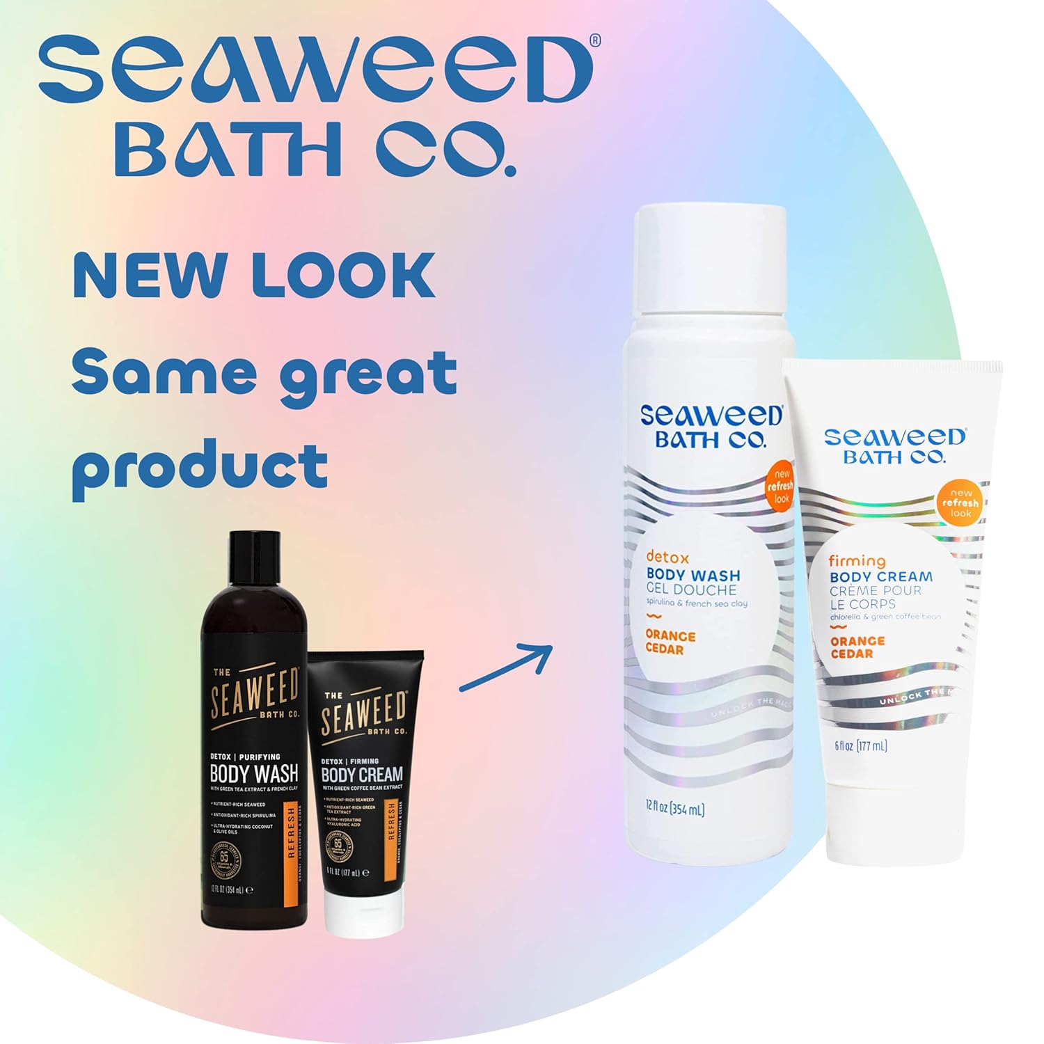 Seaweed Bath Co. Body Wash and Body Cream Duo, 12 Ounce, 6 Ounce, Orange Cedar Scent, Sustainably Harvested Seaweed