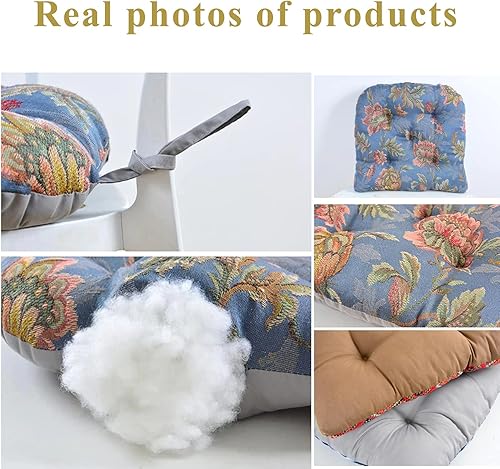 Miniatura 3 de Cojines para sillas de comedor, paquete de 2 cojines gruesos de estilo europeo para sillas de cocina, juego de 2 con lazos, cojines en forma de U