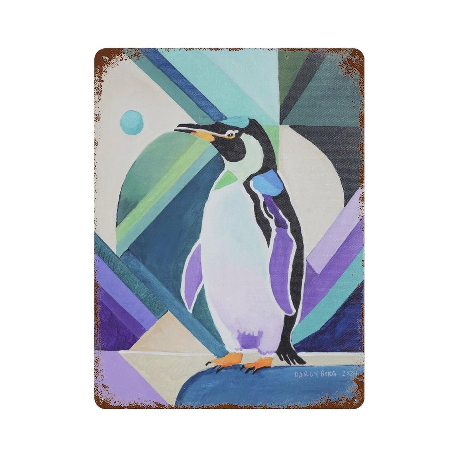 Rust Effect Penguin Rustic Tin Plaque 15.7"x11.8", Decorative Metal Wall Art for Farmhouse, Kitchen And Entryway Decor