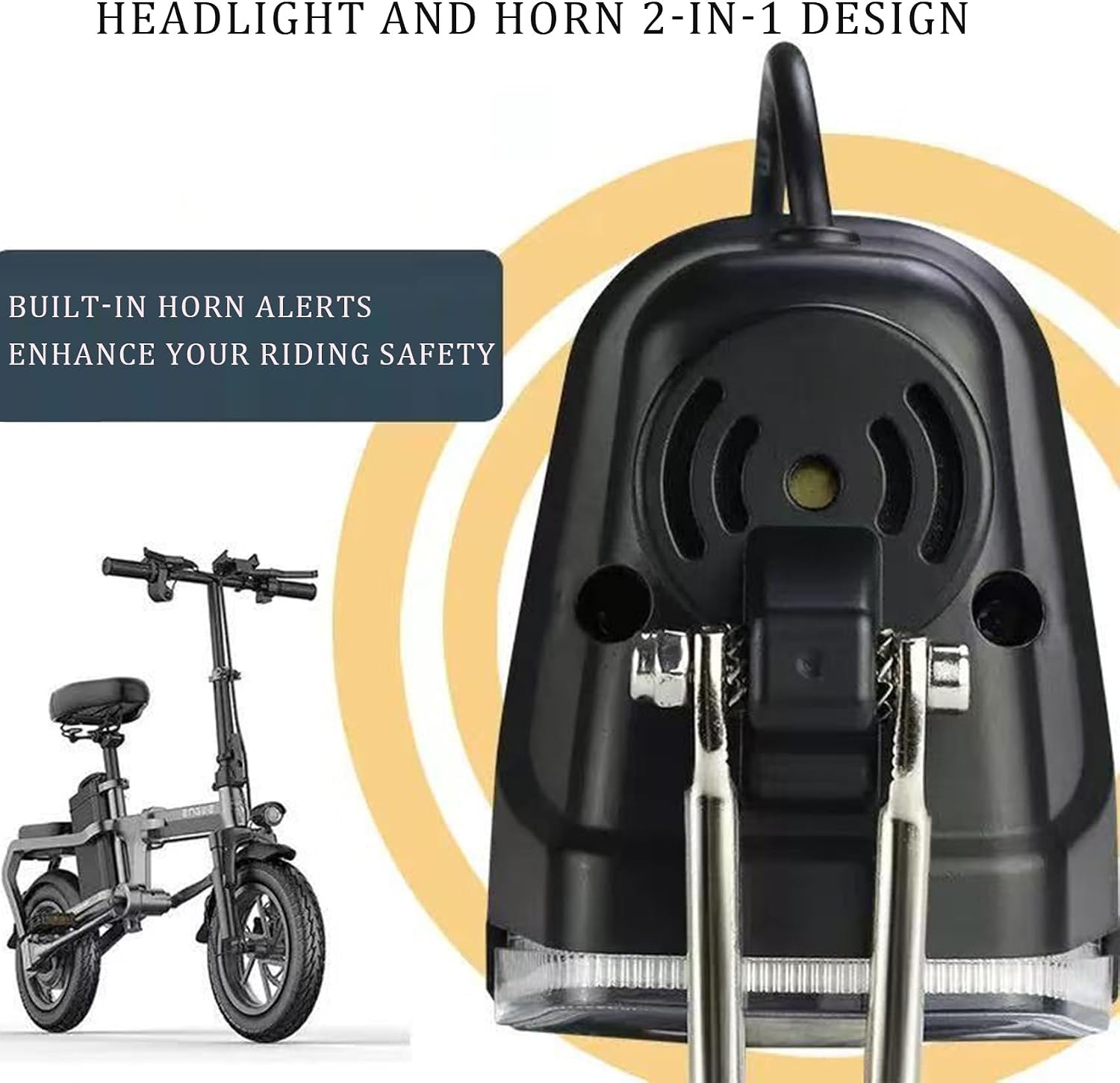 EBike LED Headlight with 75‑100db Loud Horn 4 Pin Female Connector Night Riding Front Light for 12-72 Volts Adult Electric Mountain Bike or Foldable Bike 30W Ultra-Bright Cycling Light