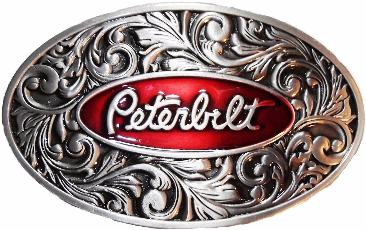Peterbilt Truck Belt Buckle, Red Silver, Red Silver, L