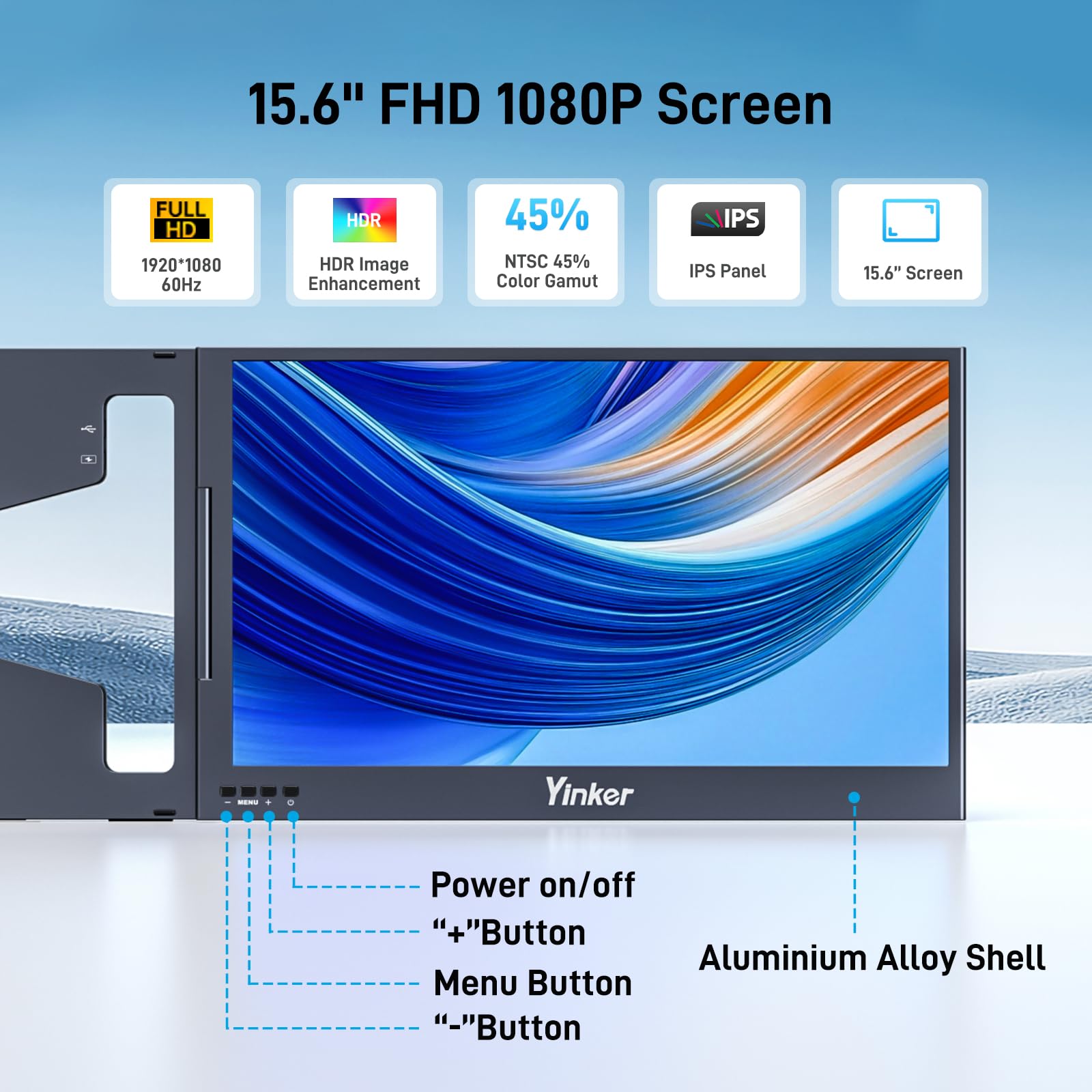 15,6” FHD triplo schermo laptop estensione UNO cavo di collegamento per laptop 11‘’-16‘’ ruotabile a 360° e ripiegabile per lavoro, viaggi, gioco