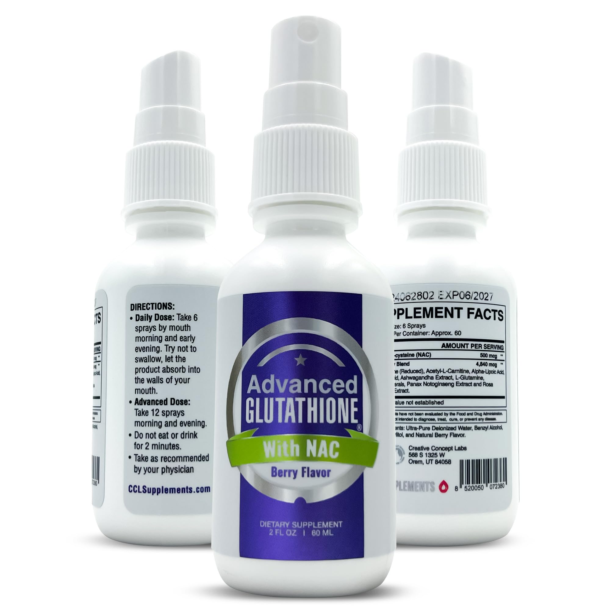 Liquid Liposomal Glutathione Spray - Maximum Absorption Glutathione Supplement with NAC, Ashwagandha, Glutamine, Ascorbic Acid - Sublingual Easy Use - Immune & Detox Support - 2oz