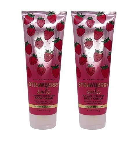 Bath & Body Works Strawberry Soda Ultimate Hydration Crema corporal para mujeres, 8 onzas líquidas, paquete de 2 (soda de fresa)