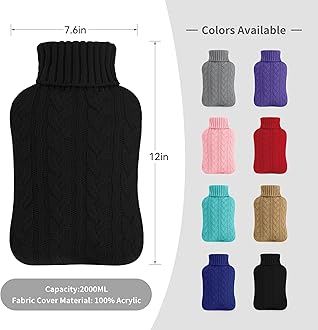 samply Hot Water Bottle with Knitted Cover, 2L Hot Water Bag for Hot and Cold Compress, Hand Feet Warmer, Ideal for Menstrual Cramps, Neck and Shoulder Pain Relief,Black