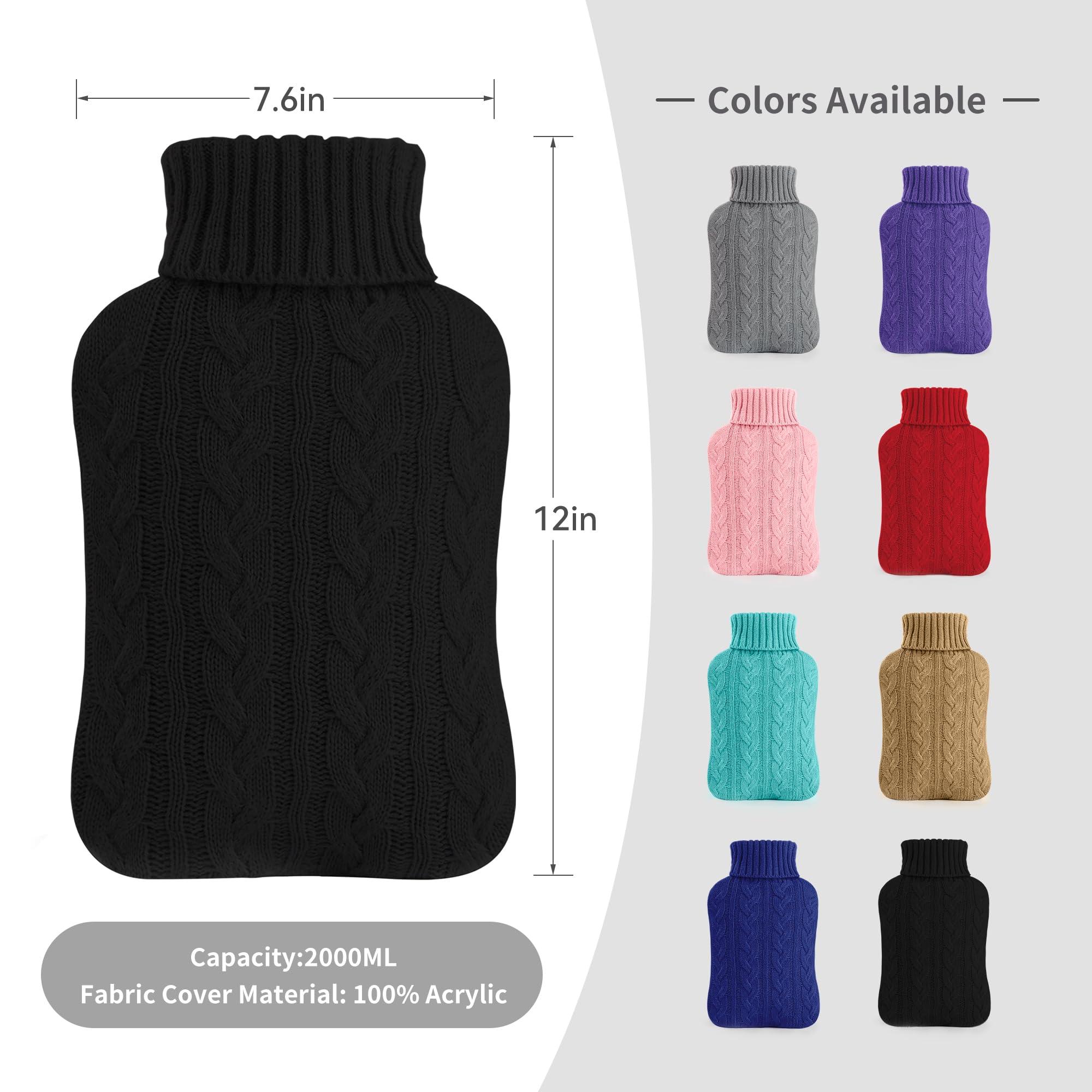 samply Hot Water Bottle with Knitted Cover, 2L Hot Water Bag for Hot and Cold Compress, Hand Feet Warmer, Ideal for Menstrual Cramps, Neck and Shoulder Pain Relief,Black