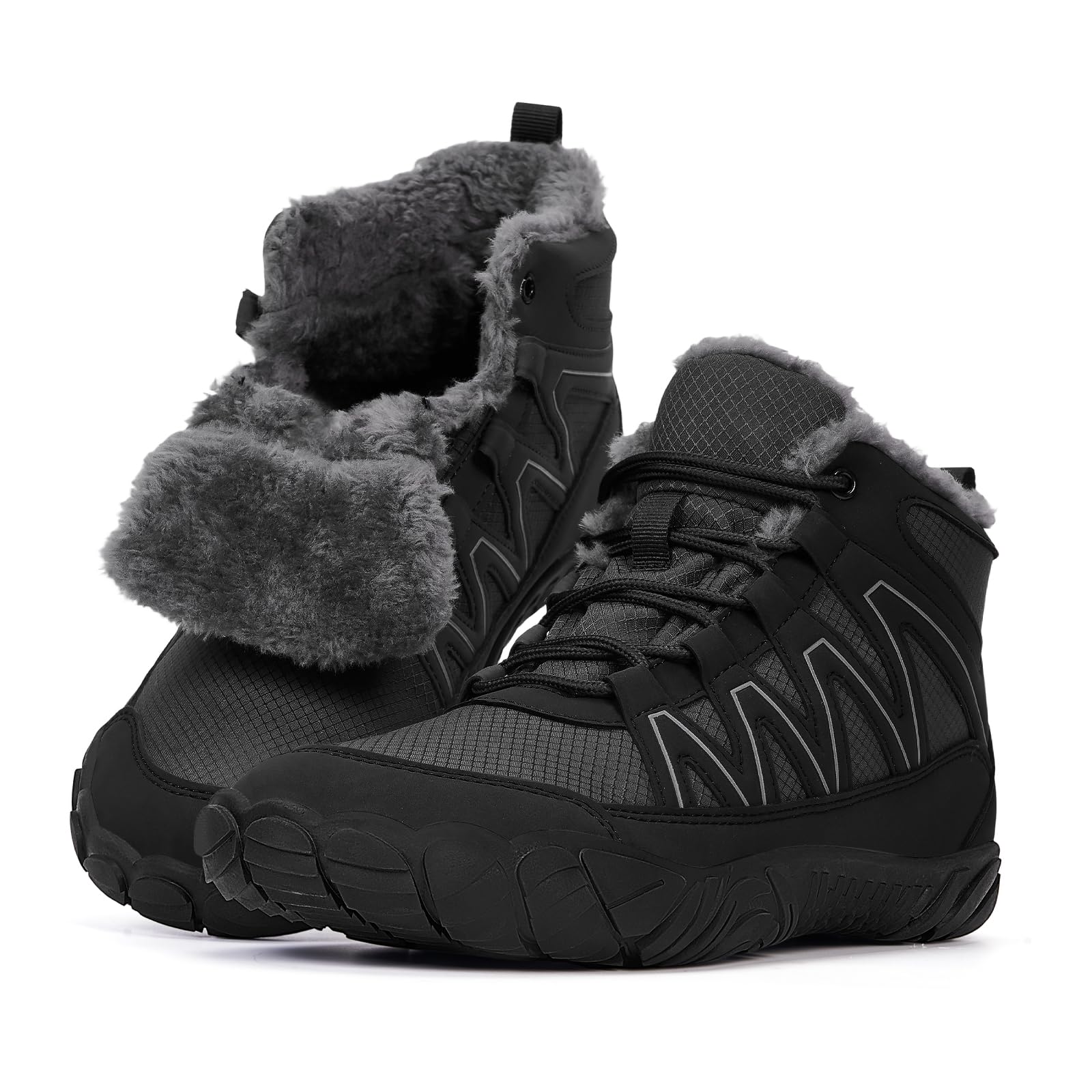 Winter Footwear Barefoot Shoes Women Men Zero Drop Barefoot Hiking Boots Slip On Warm Waterproof Snow Boot Minimalist Wide Toe Ankle Booties Five Finger Hike Shoes Outdoor