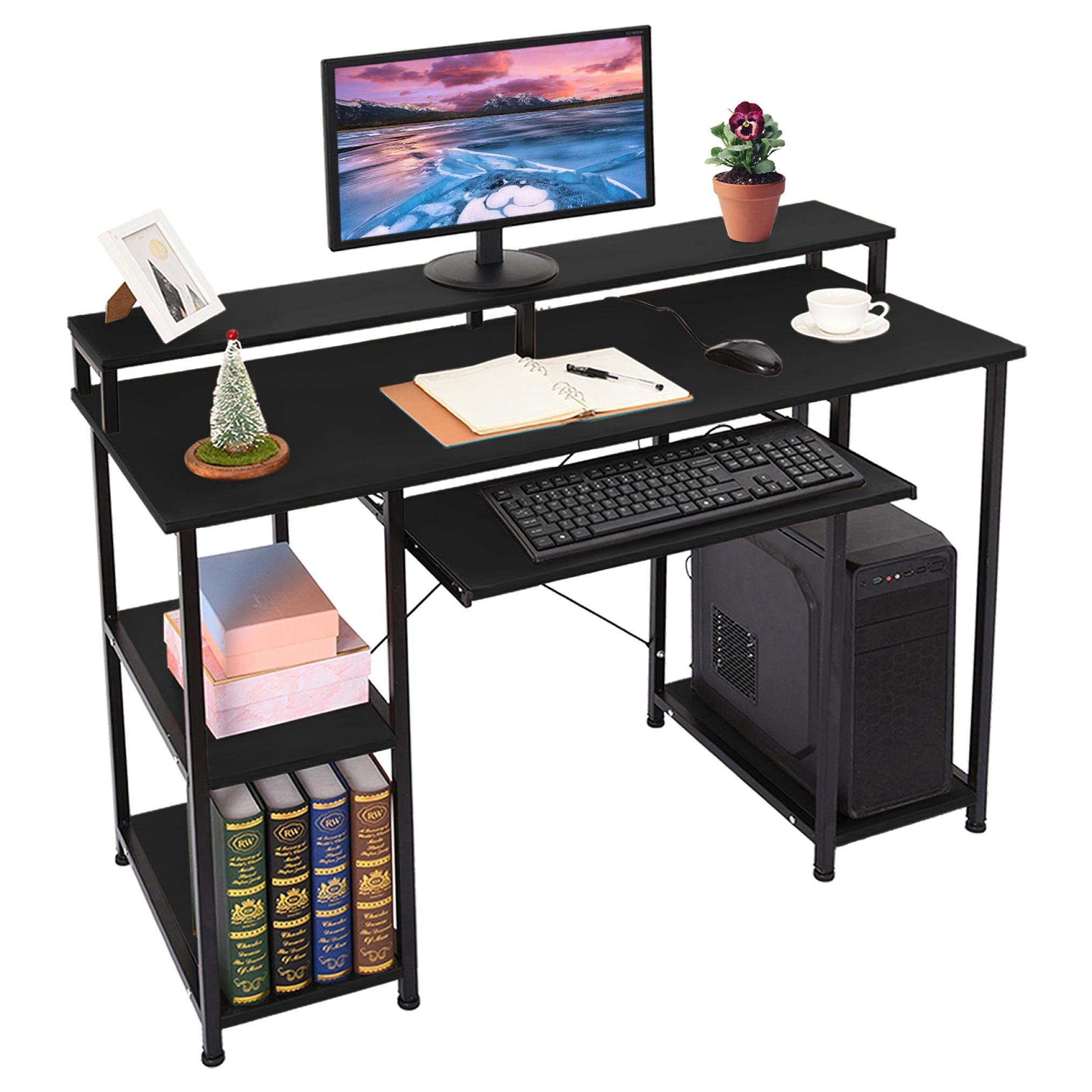 Buy HASAIKI Computer Desk with Keyboard Tray Storage Shelves Computer