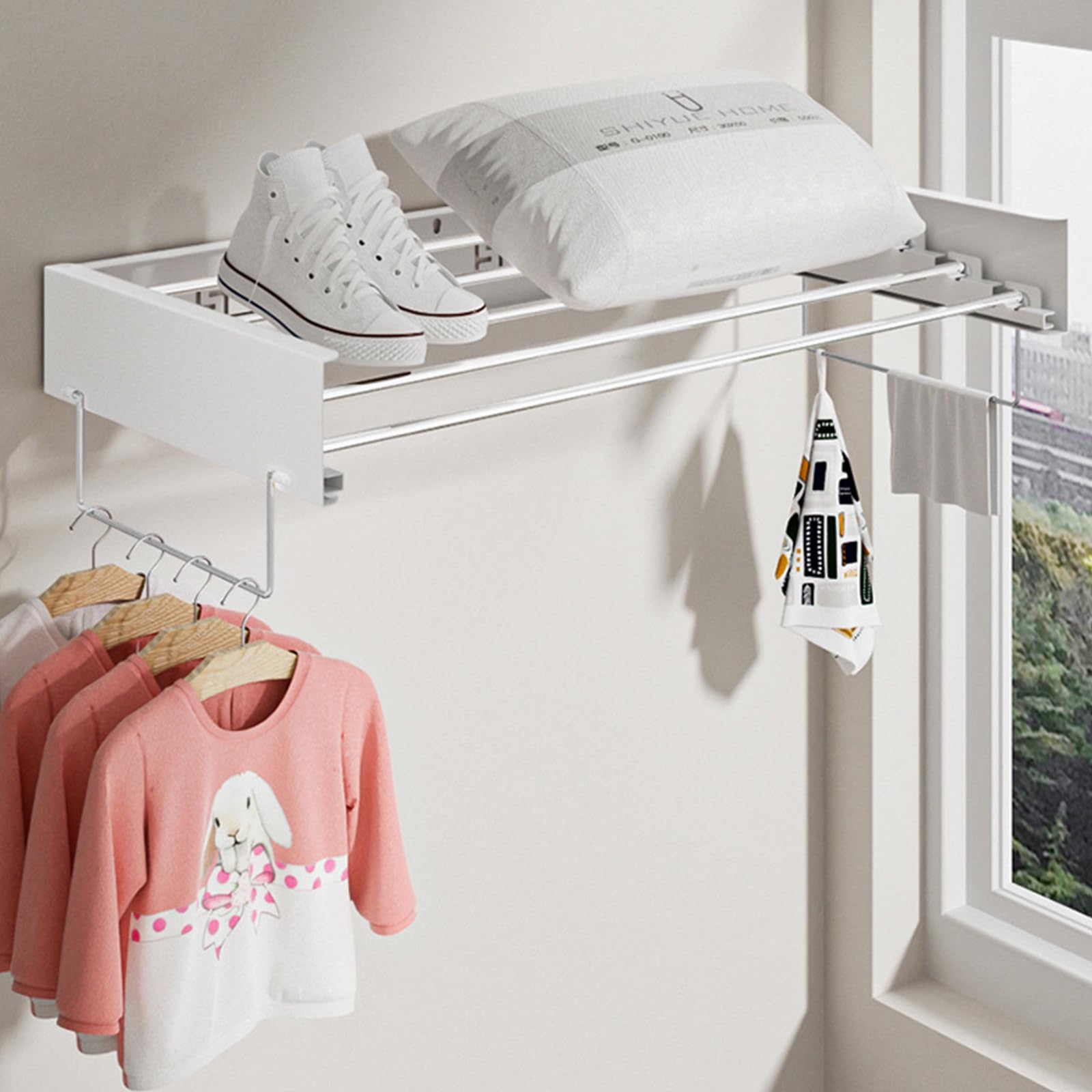 Wandmontage Wäschetrockner, Edelstahl Wand Wäscheständer, Platzsparend Klappbar Ausziehbar Kompakt Design Wandtrockner mit Handtuchstange für Drinnen und Draußen Badezimmer Balkon (Weiß 80cm)
