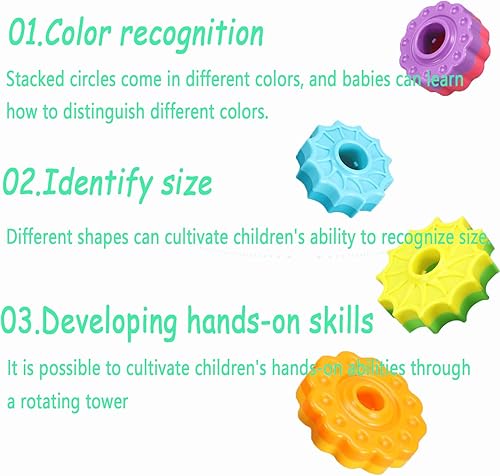 Miniatura 7 de Juguetes de apilamiento giratorios para bebés, anillos de apilamiento de plástico ABS con diseño de arco iris de colores para bebés de 6 a 12 meses,