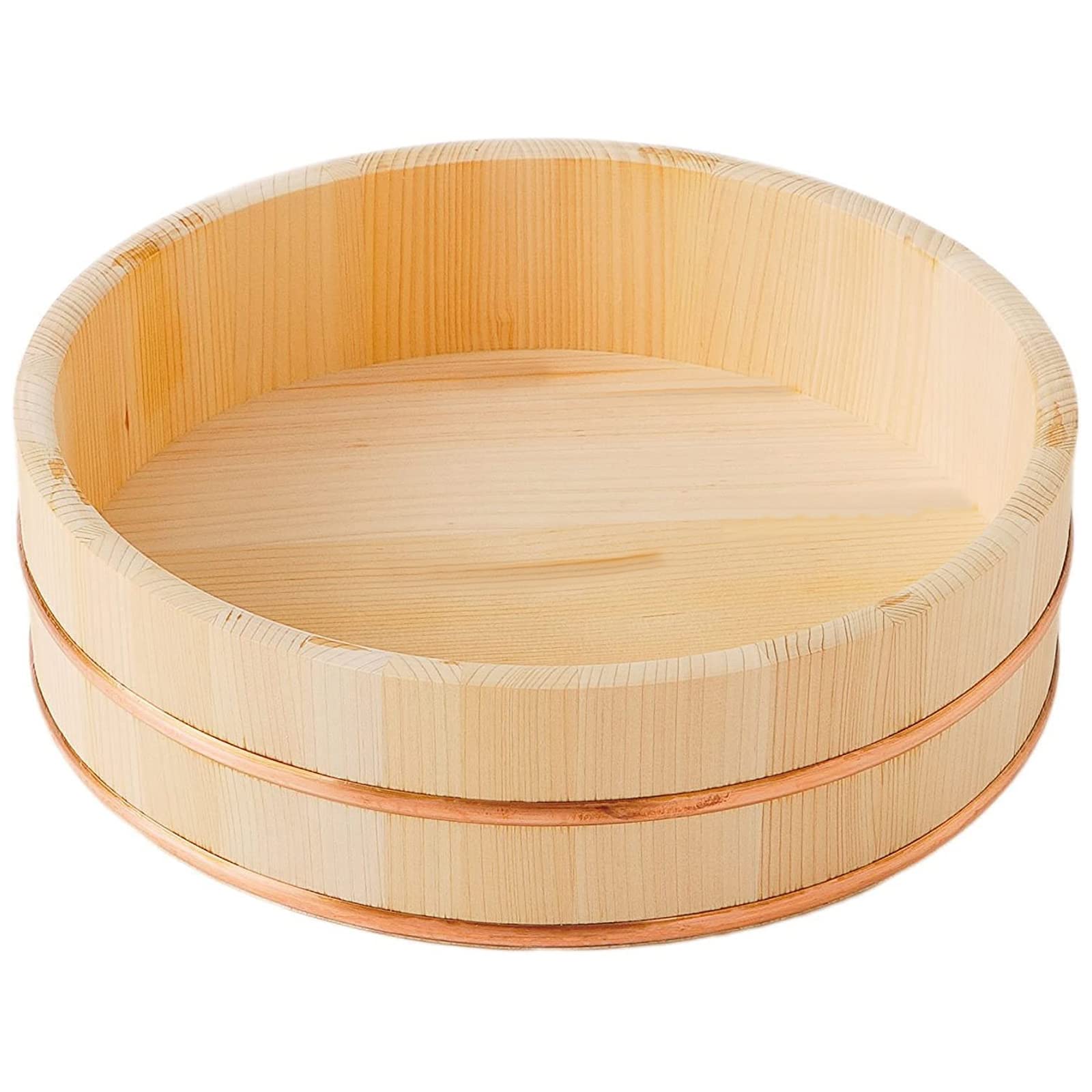 Adima Drewniana wanna do mieszania ryżu Hangiri sushi miedziany pasek do japońskiego sushi oke sushi miska ryżu biała sosna drewno do domu kuchni restauracji (12 rozmiarów), 27 x 7,5 cm