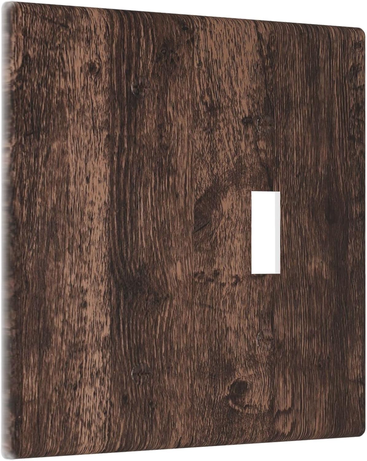 Brown Rustic Wood Combination Wall Plate 2 Gang 1 Blank 1 Toggle Light Switch Cover Vintage Farmhouse Decorative Outlet Covers, 4.5 x 4.5 Inch
