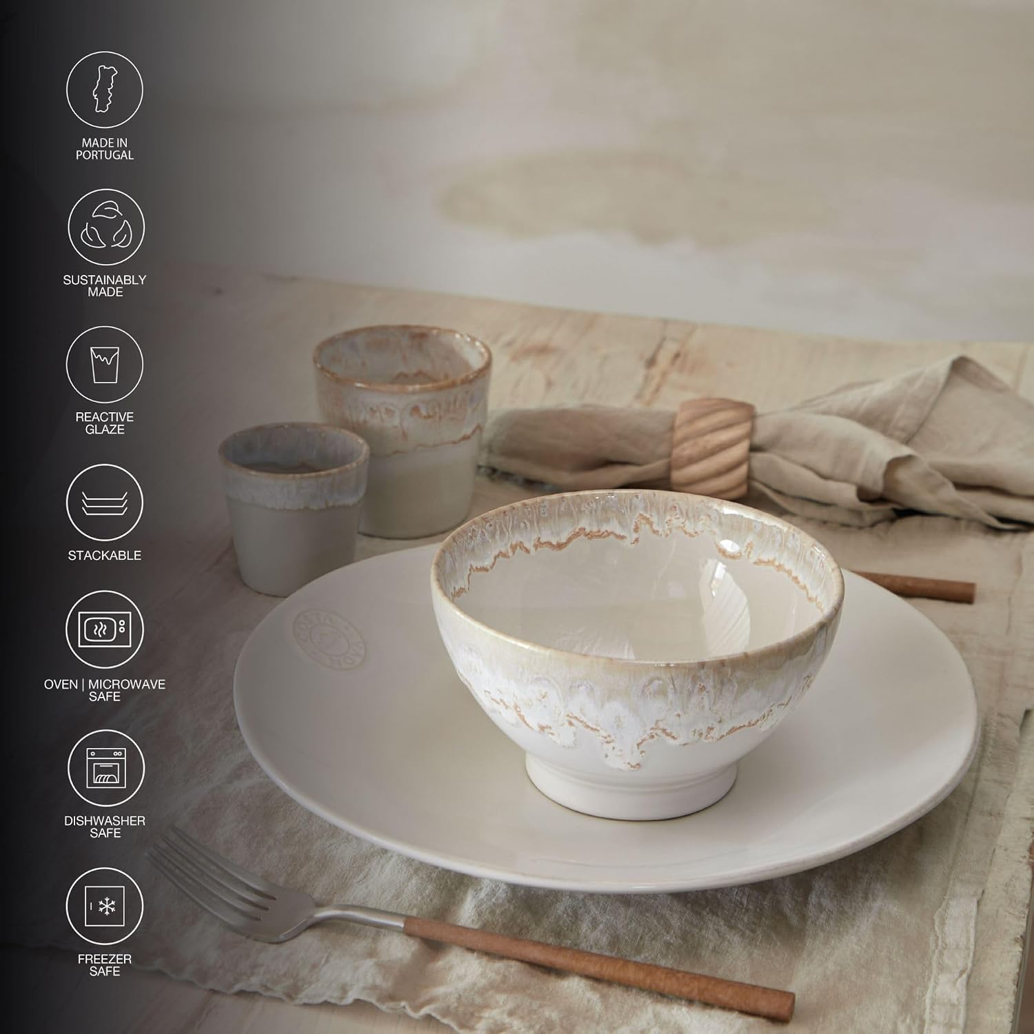 Costa Nova Ceramic Stoneware Set of 4 19 oz. Latte Bowls - Latte Bowls Collection, Aqua | Microwave & Dishwasher Safe Dinnerware | Food Safe Glazing | Restaurant Quality Serveware