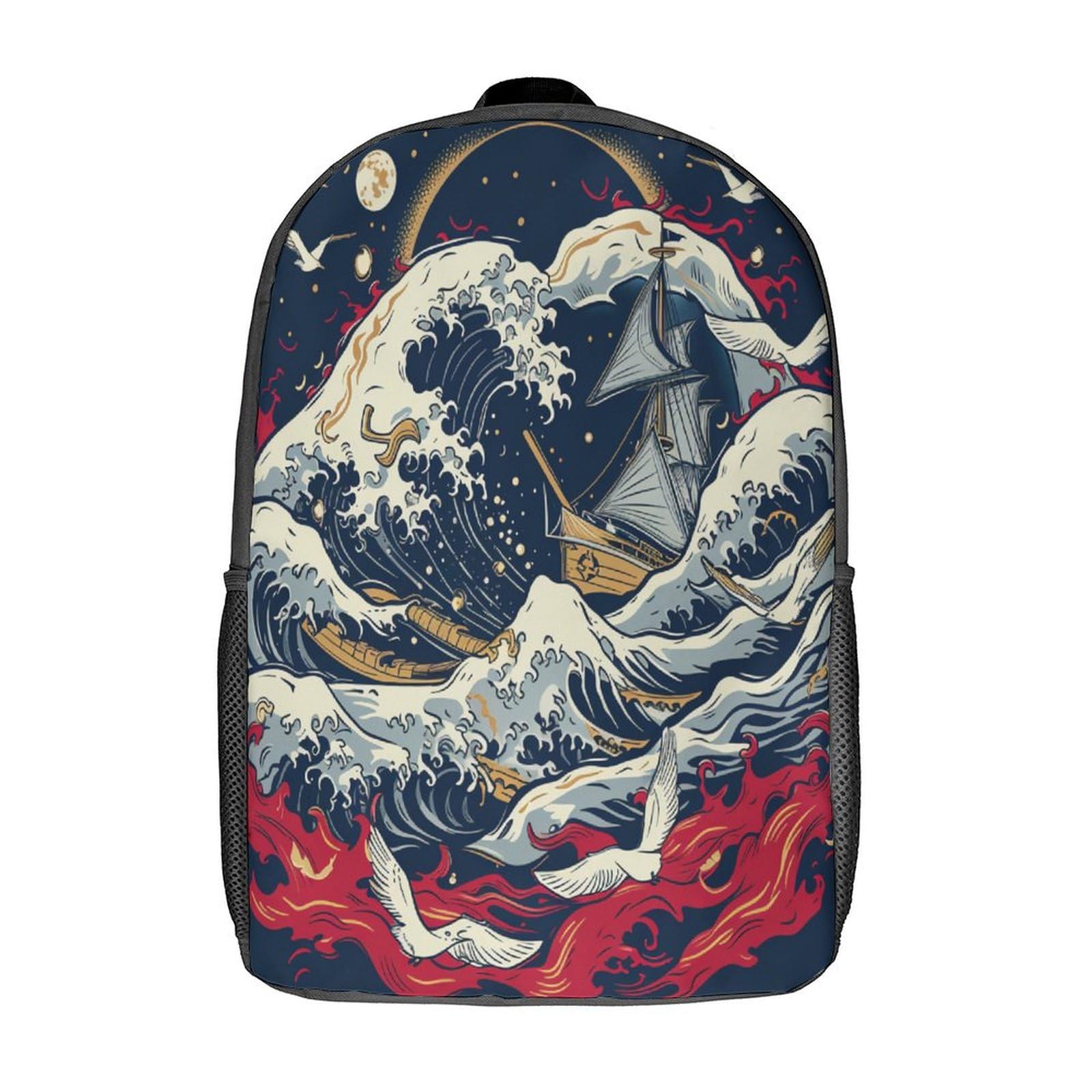 BGDESYEQA Ocean Wave Mochila Para Niñas Moda Mochila Escolar Gran Capacidad Kawaii Mochila Escolar Con Lindos Colgantes De Mochila Impermeable Para Niñas 17inch