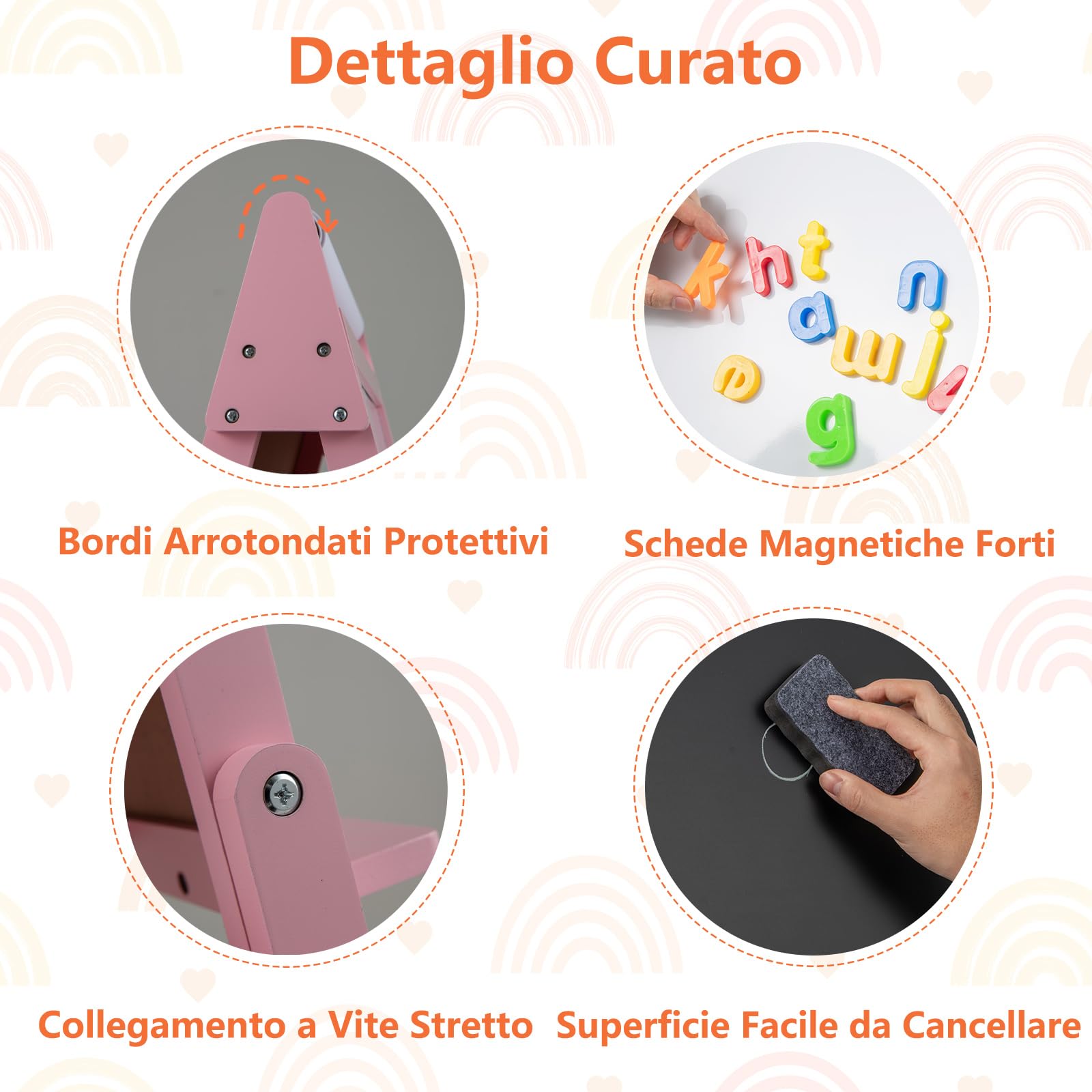 RELAX4LIFE 3 in 1 Lavagna per Bambini, Cavalletto con Doppia Faccia Magnetica e Lavagna Bianca, Rotolo di Carta, Scaffale Doppio e 2 Cesto in Tessuto Pieghevole, 3 Tazze, Legno per 3+Anni (Rosa)