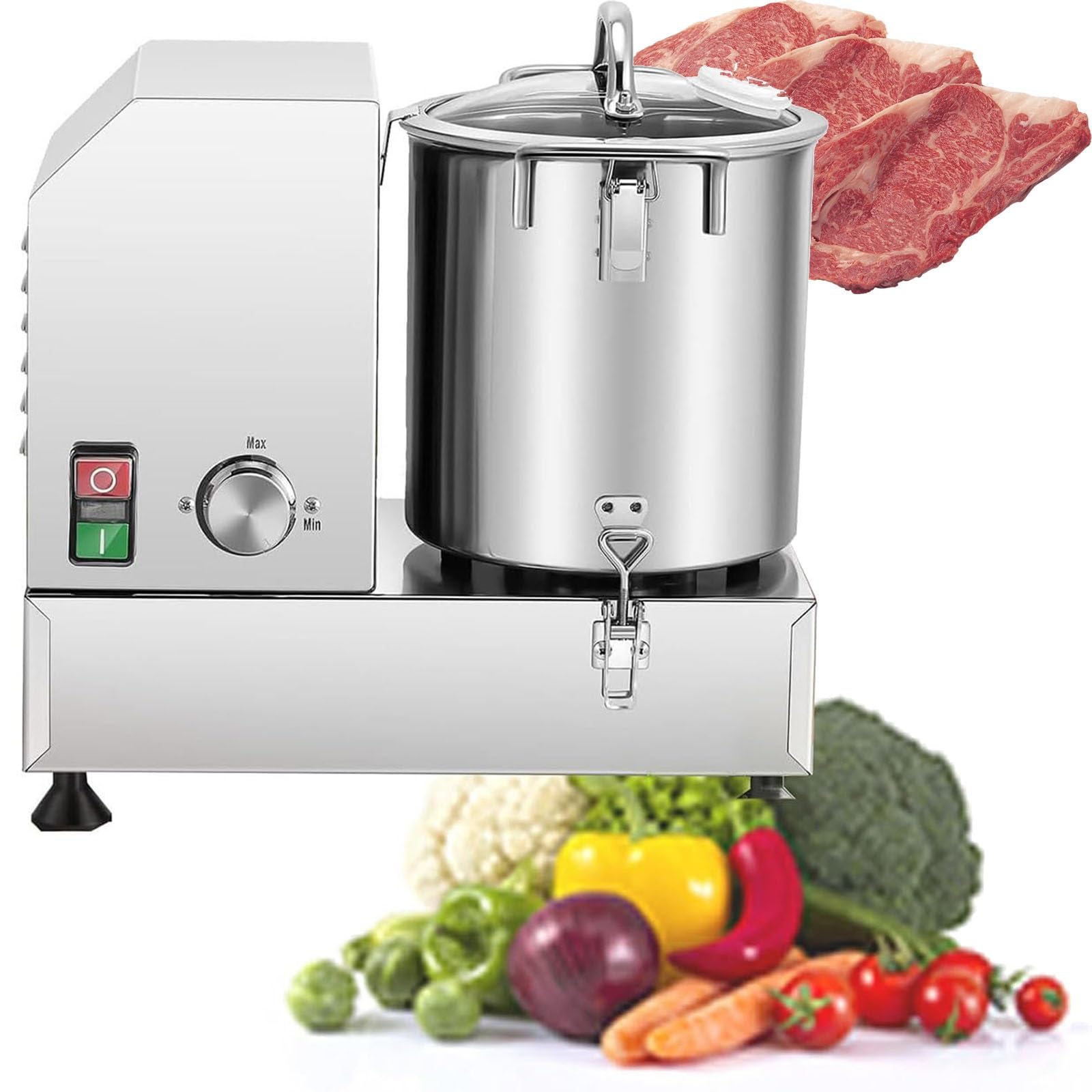 IUokLU Commercial Vegetable Meat Food Processor,6L/9L/15L Electric Food Cutter, Stainless Steel Onion Chopper, Ginger Garlic Grater (6L)