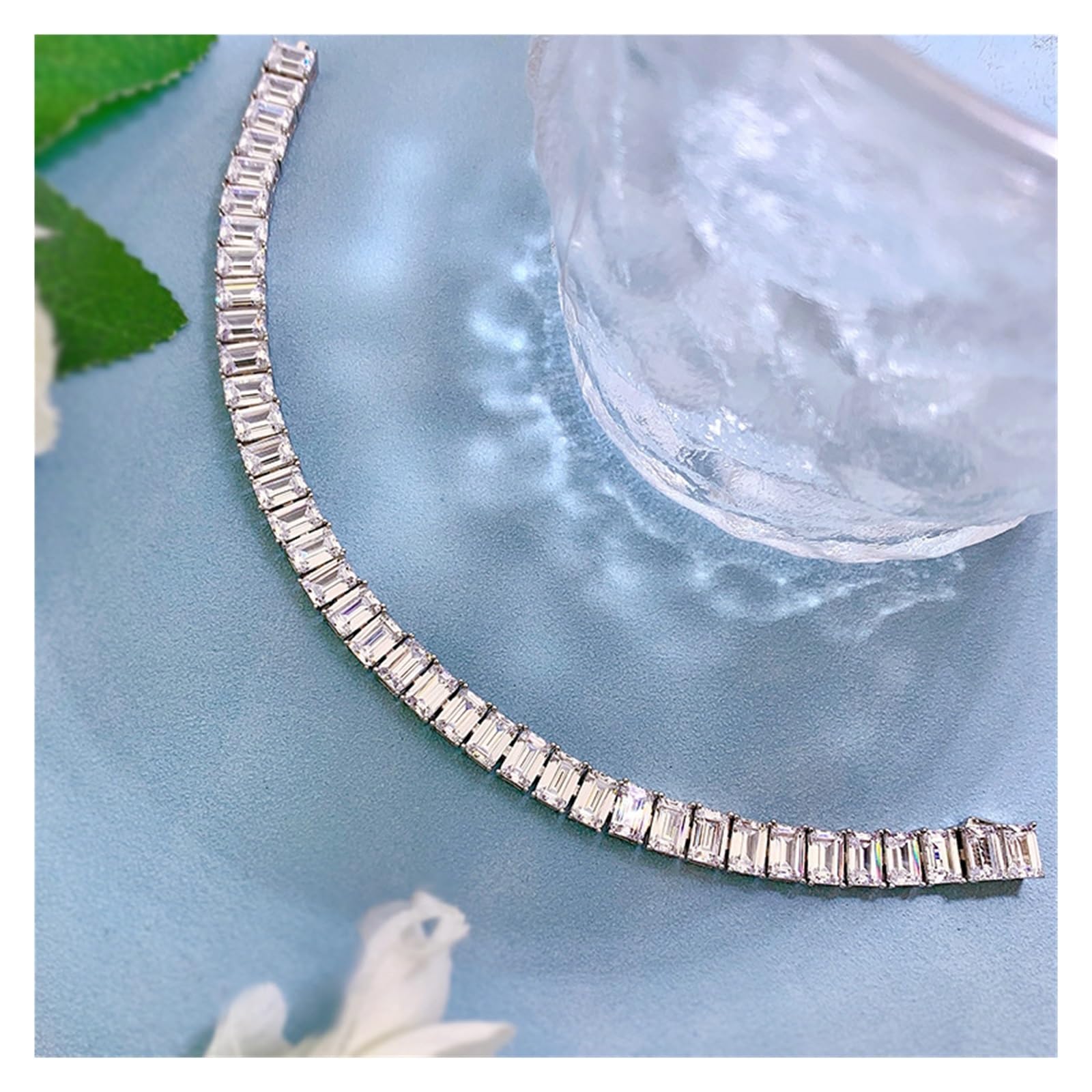 LYGBAOFUL Pulsera Braceletlovers Brazalete De Diamantes De Talla Esmeralda Pulseras De Boda De Plata De Ley 925 Real para Mujer Regalo De Joyería De Fiesta De Promesa (17 Cm)