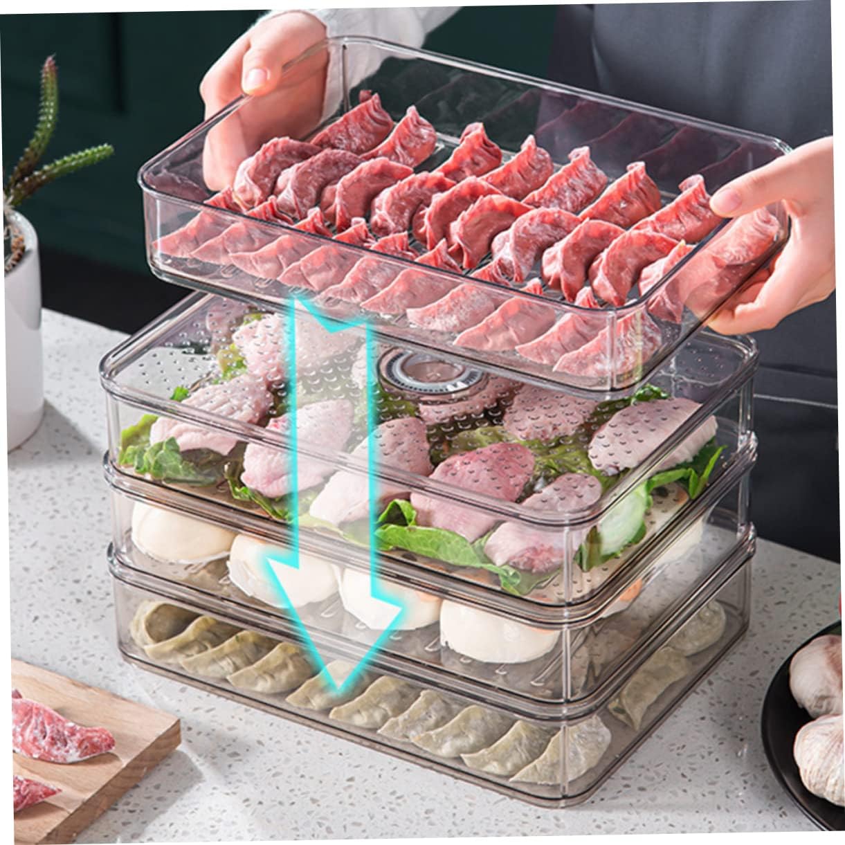 Stackable Bins for Freezer Refrigerator Food Storage Box Pet Material Easy to Clean Efficient Storage