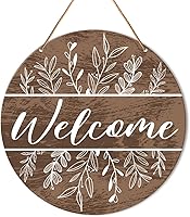 Muktoujaumai Welcome Wood Hanging Sign - Farmhouse Front Door Decor with Spring Florals, Porch Wall Plaque, Housewarming Gift 10.2x10.2"