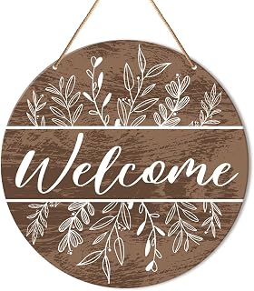 Muktoujaumai Welcome Wood Hanging Sign - Farmhouse Front Door Decor with Spring Florals, Porch Wall Plaque, Housewarming Gift 10.2x10.2"