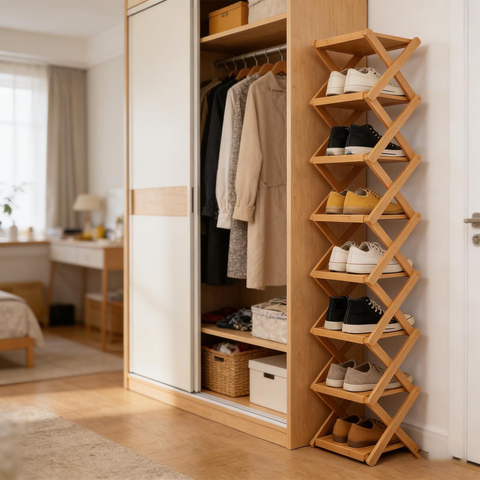 Generico Scarpiere Pieghevole 8 Ripiani Autoportante Organizer Scarpe | Supporto per Scarpe Per Casa, Appartamento, Ingresso, Garage, Angolo, Studio, Dormitorio
