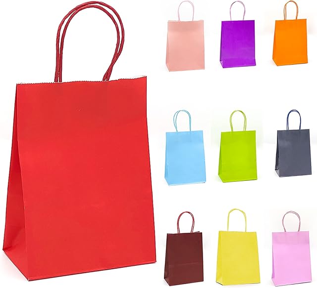 IYABA Party Bags 30 Pcs Paper Bags Party Bags for Kids Party, paper bags with handles, Multicolored Small Gift Bags Ideal for Birthday, Wedding, Baby Shower, party - 16×8×21 cm