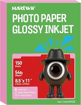 150 Sheets Glossy Photo Paper, 8.5x11 Inch Inkjet Printer Paper, 200gsm/54lb High-Gloss Picture Paper for Vibrant Photos, Brochures, Cards, Calendars & Menus Dye Ink Only