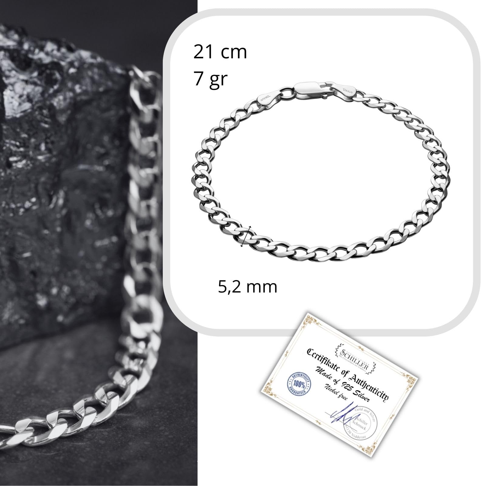 Pulsera De Hombre En Plata 925 Con Diseño De Cadena De Eslabones Y Cierre De Mosquetón