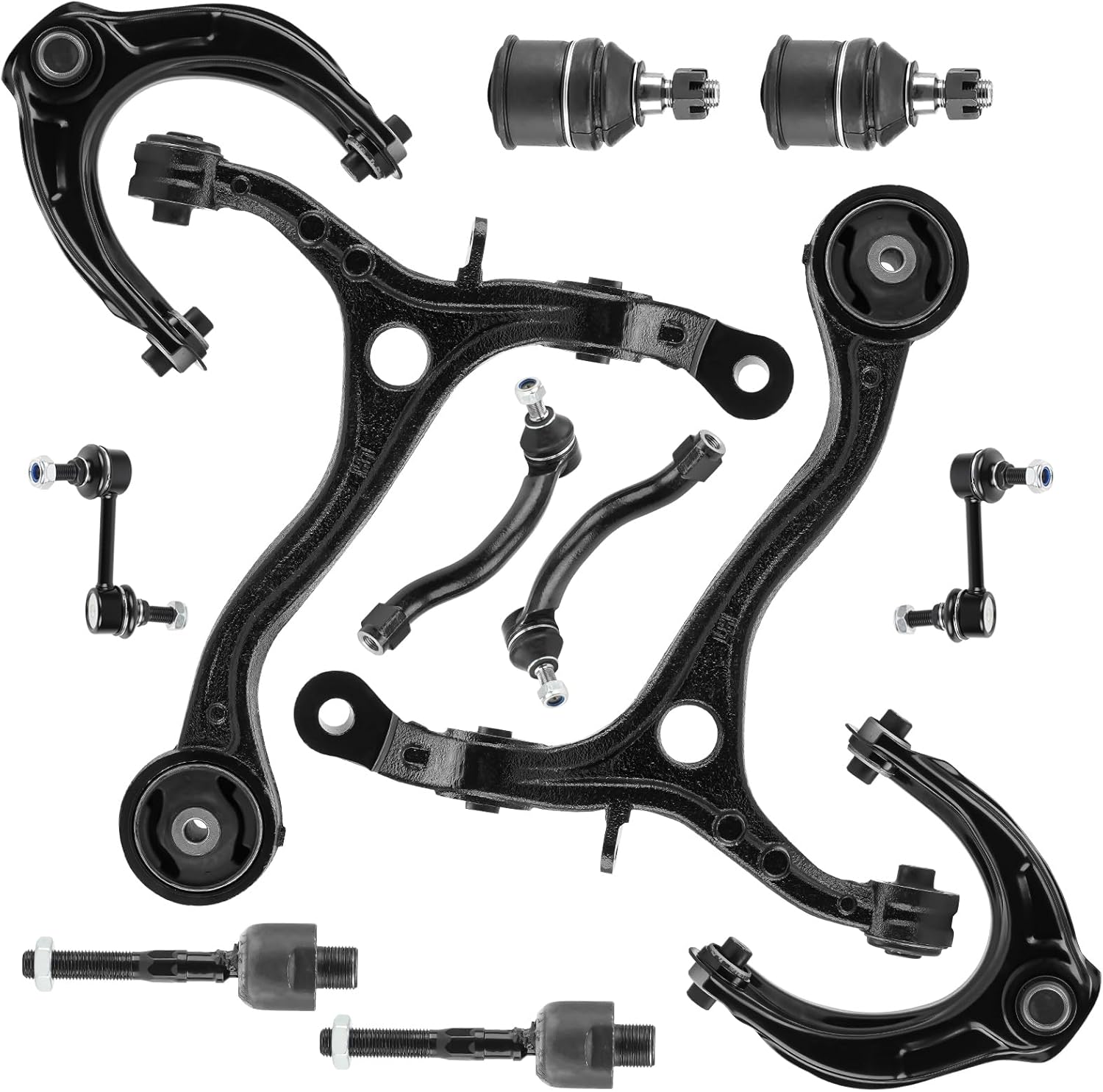 Front Upper & Lower Control Arm w/Ball Joint for Honda Accord 2008-2012, Sway Bar + Tie Rods, 12Pcs Suspension Kit K620614 K620615 K90456 K90457 ES800459 ES800460 EV800461 K500081 K641112 K641113 2008-2012 Accord 12PCS - Suspension Kits