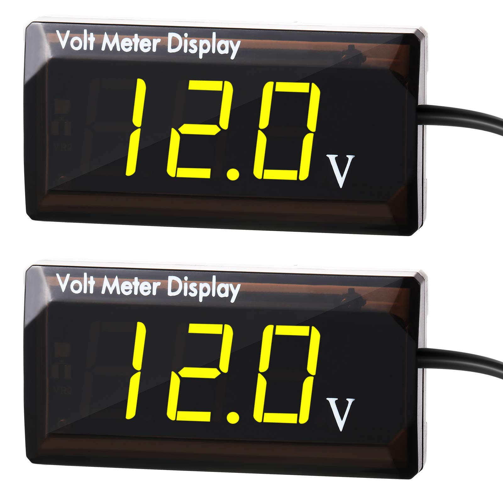 2 Pieces DC 12V Car Digital Voltmeter Gauge LED Display Voltage Meter Waterproof Voltage Gauge Meter for Car Motorcycle (Yellow Light)