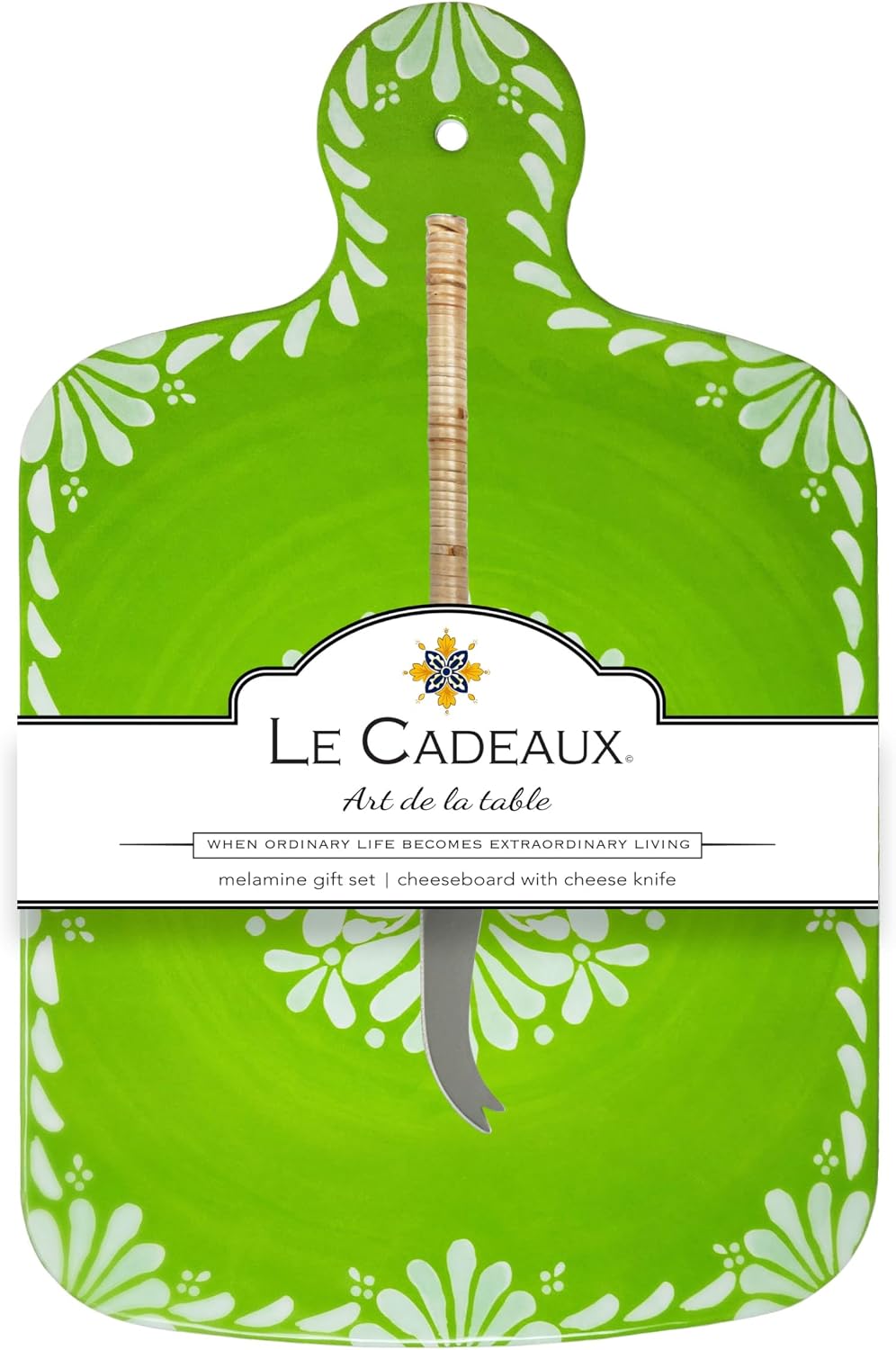Le Cadeaux Melamine Cheeseboard with Cheese Knife Gift Set, Paloma Green
