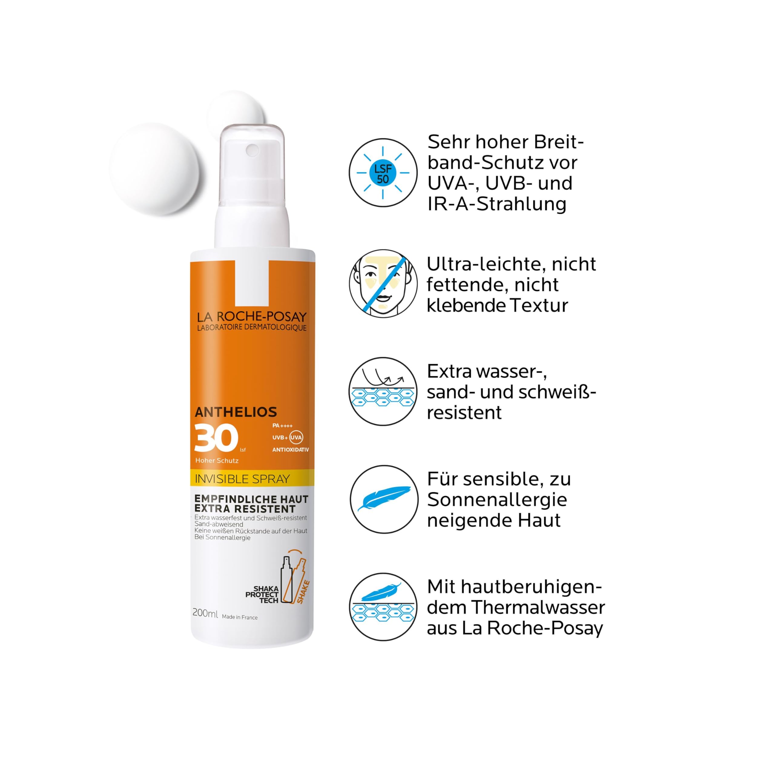 La Roche-Posay Anthelios Invisible Spray LSF 30, Sonnenspray für empfindliche und zu Sonnenallergie neigende Haut, Umfassender Schutz, Wasserfest, 200 ml