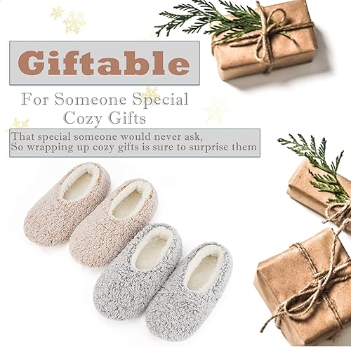 Miniatura 5 de Cozylook 2 pares de calcetines tipo pantufla para mujer con suela suave y agarre, set de calcetines cálidos y gruesos con forro sherpa para el
