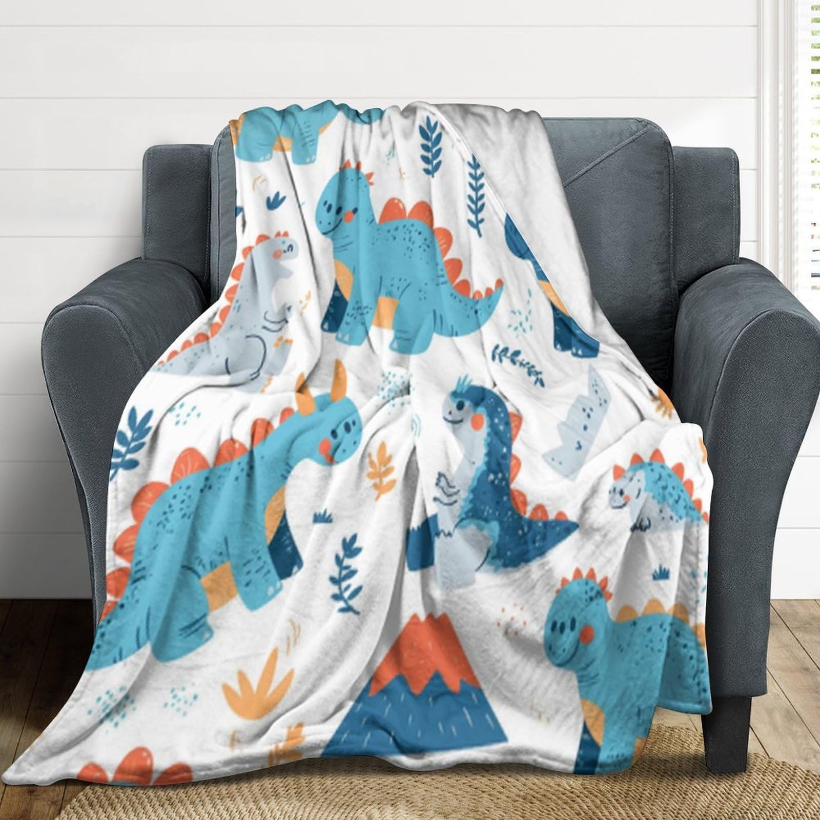 Couverture en flanelle dinosaure - Plaid enfant doux et chaud pour lit et canapé