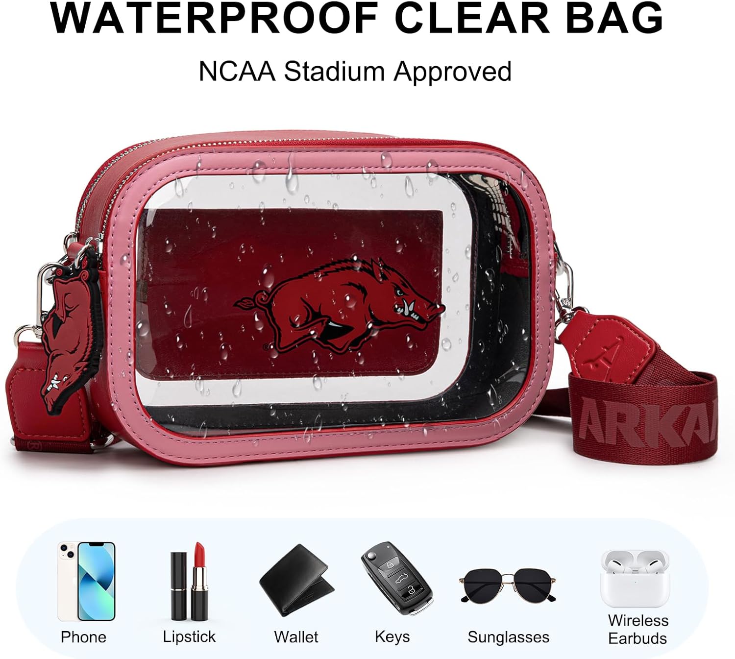NCAA Clear Bag for Stadium Events - Stadium Approved Crossbody Bag, Clear Stadium Bag for Concerts & Sports Events