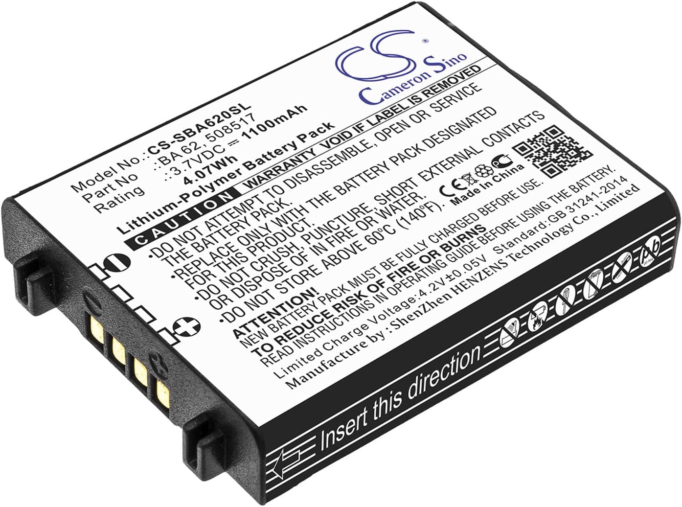 Cameron Sino Battery for Sennheiser L 6000, LM 6062, SK 6212, SK 6212 bodypack Wireless tran PN:Sennheiser 508517, BA 62 1100mAh