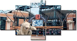 TUMOVO 5 Panels Wall Art Painting Michigan Baseball Field Entrance Pictures Pictures Canvas Prints Poster Baseball Stadium Oil Paintings Sports Modern Home Decor Artwork Gift(60" Wx32 H)