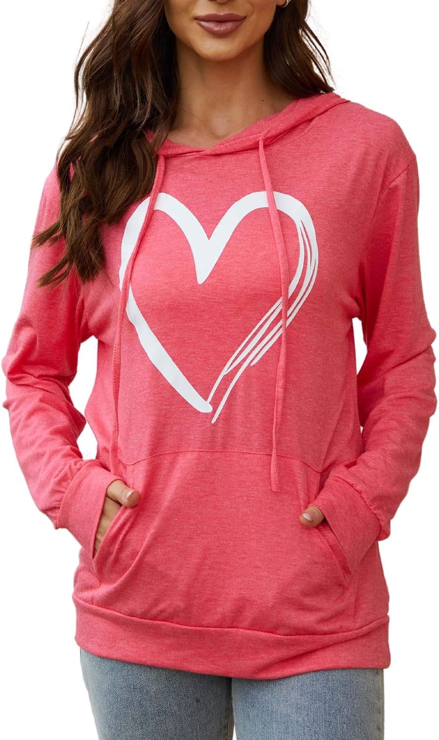 Women's Hoodies Pullover Cute Heart Sweatshirts Long Sleeve Tops with Pockets
