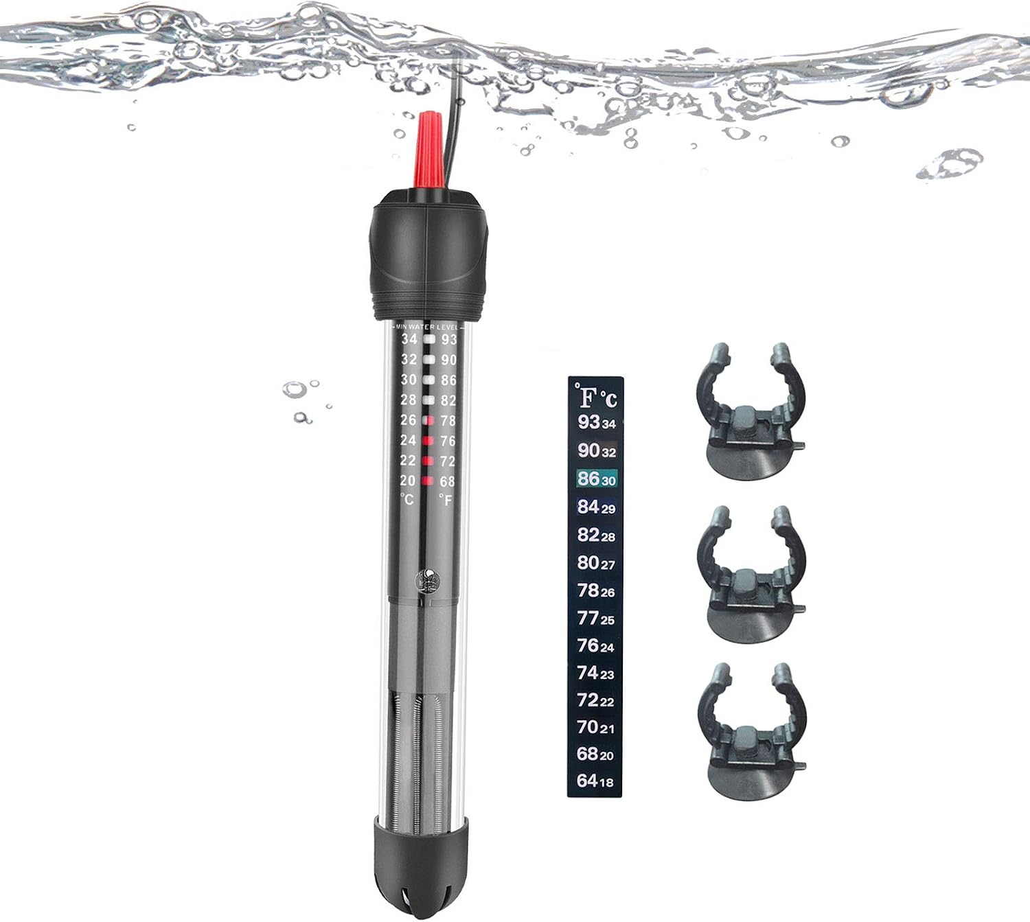 Hitop Submersible Aquarium Heater(50W/100W/300W), Adjustable Heater for Fish Tank 5-60gallon, with Thermometer Sticker and Suction Cups