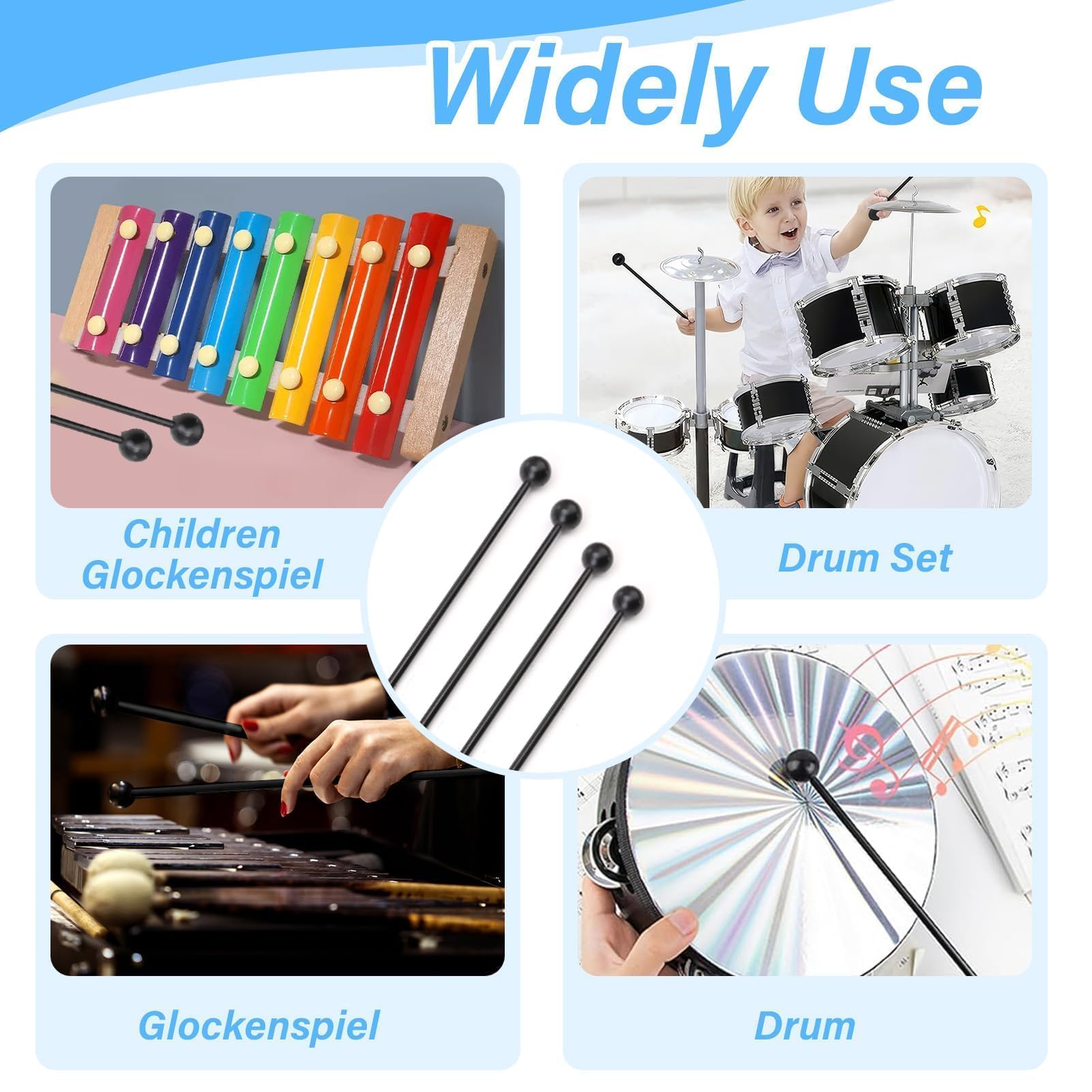 PRETTI Baquetas Xilofono 4 piezas,Baquetas de Percusión,Baquetas para xilófono de madera Accesorios para instrumentos de percusión para Glockenspiel, Xylophone y Metallophone
