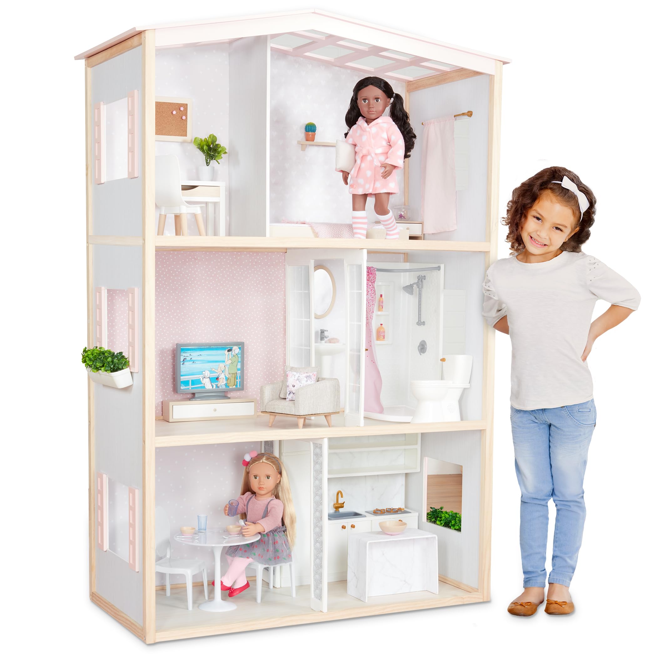 Our Generation Playset Dollhouse - 18-calowe akcesoria dla lalek - ruchome elementy mebli - sypialnia, kuchnia, łazienka i więcej - Pretend Play Toys for Kids Age 3 & Up - OG Sweet Home